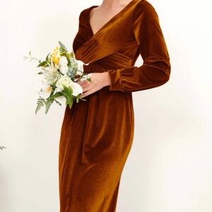 Carlyna Burnt Orange Camille Velvet Bridesmaid Dress